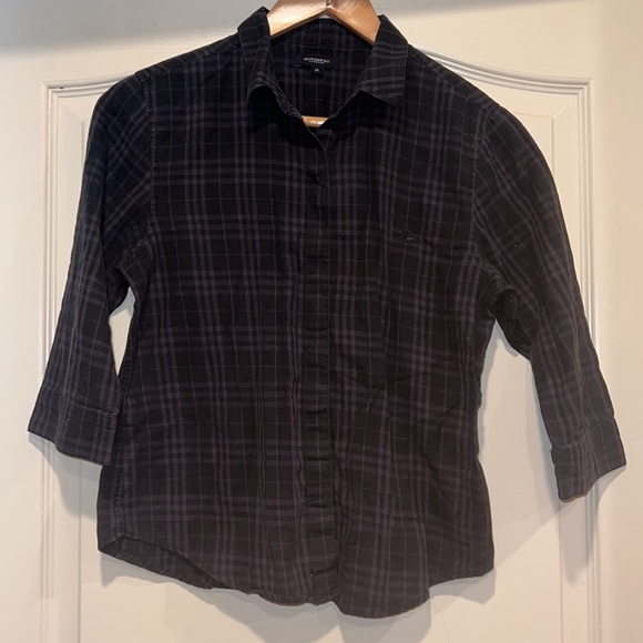 Vintage Boys Burberry London Dark Plaid Button-up - Picture 2 of 5
